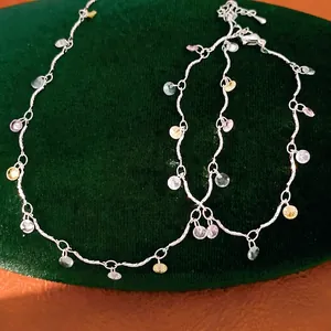 Colorful Zirconia Necklace And Bracelet Jewelry Set Copper Silver Plated Round Rice Bead Chain Minimalist Temperament Jewelry For Women