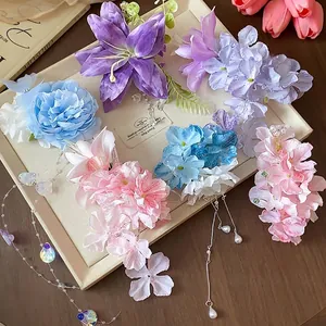 Set di fermagli per capelli con fiori in tessuto stile cinese e perle eleganti
