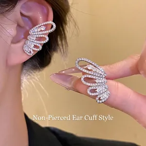 Elegant sparkling zircon butterfly wing ear cuffs for non-pierced ears, model view