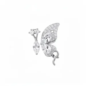 Elegant silver butterfly wing ear cuff with sparkling zircons for non-pierced ears.
