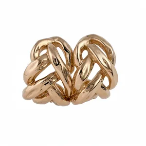 Bold gold metal chain link C-shaped hoop earrings for women with stylish twisted design