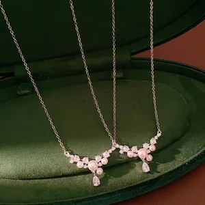 Elegant Water Drop Zirconia Artificial Pearl Pendant Necklace Women Alloy Clavicle Chain Jewelry Gift Daily Wear