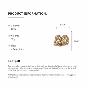 Detail view of chunky gold chain C-shaped stud earrings with dimensions and material info.