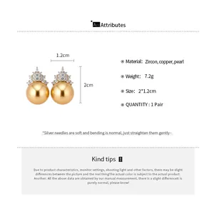 Detailed specifications showing dimensions and material of zircon pearl earrings