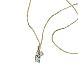 Artistic retro woven rope necklace featuring a stone fish pendant with heart charm detail