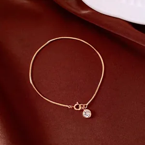 18k Gold Plated Copper Bracelet For Women Minimalist Snake Chain Round Zirconia Pendant Luxury Fashion Hand Jewelry Accessory