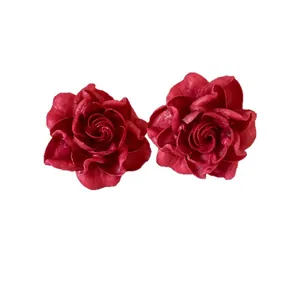 Vintage elegant red rose flower stud earrings for women with intricate and delicate petal details