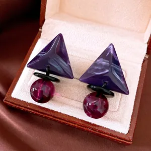 Pendientes de Botón de Resina Triángulo Redondo Vintage Con Poste de Plata Pendientes de Diseño Geométrico de Moda para Mujer Joyería