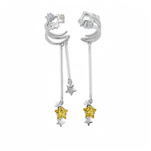 Elegant silver star ear cuffs featuring sparkling zircon tassels for non-pierced ears