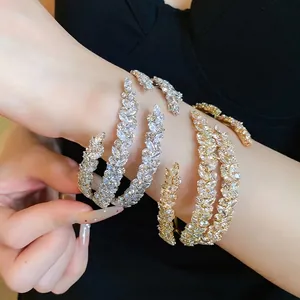 Elegant triple-layer zircon leaf wrap bracelet with sparkling crystals for women
