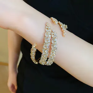 Elegant zircon three-layer leaf cross open bracelet shown in a detailed close-up view.