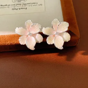Flower Stud Earrings With Silver Earring Post Zirconia Drip Oil Sweet Fresh Style Elegant Fashion Jewelry For Women