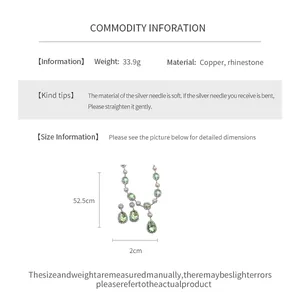 Green rhinestone necklace and earring set details with 52.5cm length and weight info.