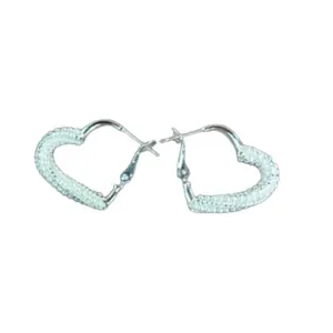 French style silver heart hoop earrings with delicate pearl bead wrapping