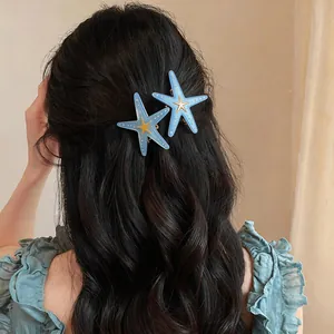 Barrettes à cheveux élégantes en forme d'étoile de mer en résine bleue pour vacances à la mer