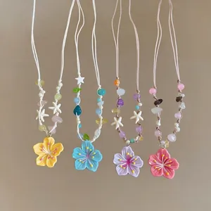 Dopamine aesthetic flower pendant necklaces with colorful beads and star charms