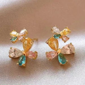 Butterfly Stud Earrings Light Luxury Alloy Rhinestone Fashion Colorful Animal Shape Earrings For Women Daily Commute Jewelry