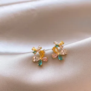 Elegant butterfly stud earrings with colorful teardrop-shaped cubic zirconia crystals.