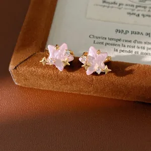 Orecchini a Cerchio Rosa Stella Zirconia Perla Artificiale Intarsiata Rame Gioielli Moda Donna Minimalista Lusso Perno Argento