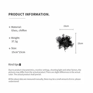 Détail du chouchou en mousseline noire avec spécifications et dimensions de 15 cm