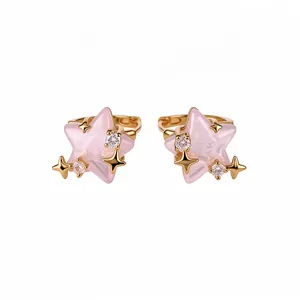 Eleganti orecchini a stella rosa con zirconi in stile cerchio huggie dorato minimalista
