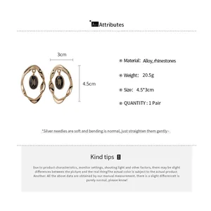 Detailed product attributes and dimensions for vintage oval pleated rhinestone earrings.