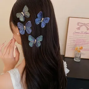 Handmade Knitted Butterfly Hair Clip Sweet Vintage Fabric Duckbill Clip Fashion Side Hair Accessories For Women Hairpin Gift