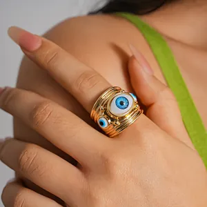 Anello Aperto Occhio del Diavolo in Lega e Resina Vintage per Donna Regolabile Placcato Oro Ovale Individuale Punk Gioielli alla Moda Regalo