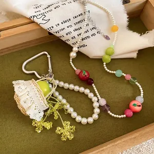French style handmade resin apple and pearl beaded necklace set with sweet heart charm