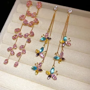 Eleganti Orecchini a Pendente con Nappa a Foglia in Rame e Zirconia con Perno in Argento per Donna Gioielli di Moda Accessorio per Feste di Matrimonio