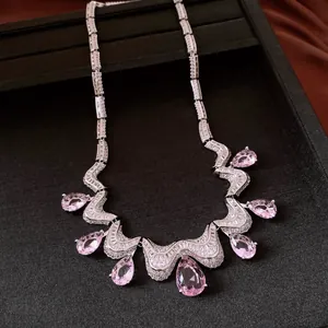 French court style necklace with pink pear-shaped stones and clear cubic zirconia