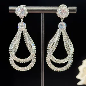 Close-up detail of luxury court style zircon waterdrop dangling earrings on display