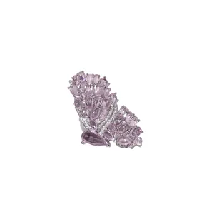 Exquisite silver-tone open ring featuring a hollow butterfly design with pink stones.