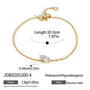 Detailed view of adjustable stainless steel gold bracelet with 0.58cm white zircon stone.