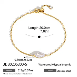 Detailed view of adjustable stainless steel bracelet with marquise white zircon.