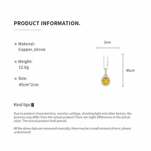 Detailed product info for yellow zircon teardrop pendant necklace with dimensions
