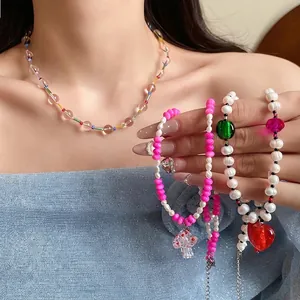 Sweet freshwater pearl jewelry set featuring red heart and mushroom charms for vacation