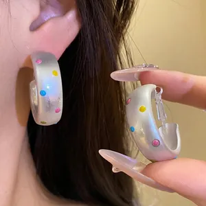 Boucles d'Oreilles Clous Anneaux Ronds à Pois en Émail Coloré Avec Tige en Argent pour Femmes Bijoux Dopamine