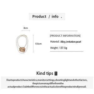 Detail view showing alloy and imitation pearl necklace specifications and dimensions.