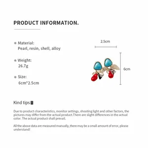 Especificaciones detalladas de pendientes vintage de nácar y perlas con tamaño y peso.