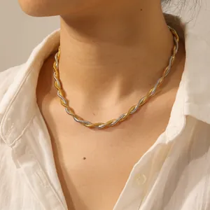 Collier Chaîne en Os de Serpent Torsadé en Acier Inoxydable Bicolore Vintage pour Femmes Choker Géométrique Bijoux