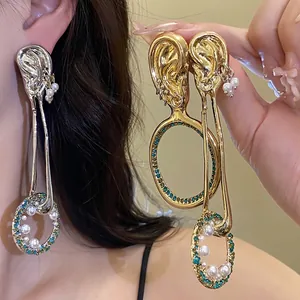Orecchini Pendenti Rotondi in Lega con Strass Retrò Esagerati Con Perno in Argento Sterling 925 Perla Artificiale Donna