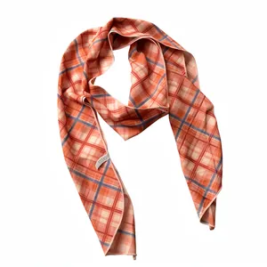 Elegant Korean style orange checkered plaid long scarf fashion neck accessory for women