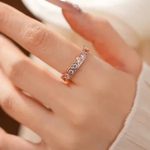 Modern Rose Gold Geometric Triangle Faceted Open Ring For Women Copper Zirconia Inlaid Adjustable Minimalist Finger Ring Jewelry