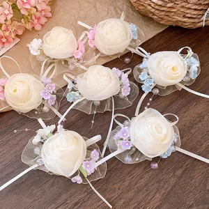 Fermaglio per Capelli con Rosa in Rete e Perle Artificiali Nastro Dolce Accessorio per Acconciatura Sposa Matrimonio da Donna