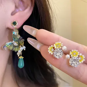 Copper Floral Butterfly Drop Earrings With 925 Sterling Silver Earring Post Rhinestone Artificial Pearl Sweet Jewelry For Women