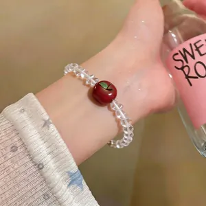 Sweet Fresh Beaded Resin Apple Pendant Bracelet For Women Handmade Fashion Light Luxury Transparent Beaded Wristband Jewelry Accessories