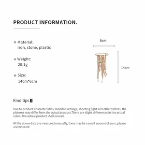 Product dimensions and material details for the stone tassel chain safety pin brooch