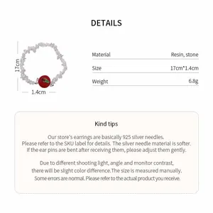 Close-up of sweet resin apple beaded bracelet showing size and material specifications