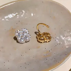 Elegant 18k gold plated flower ear cuff with sparkling zircon for non-pierced ears